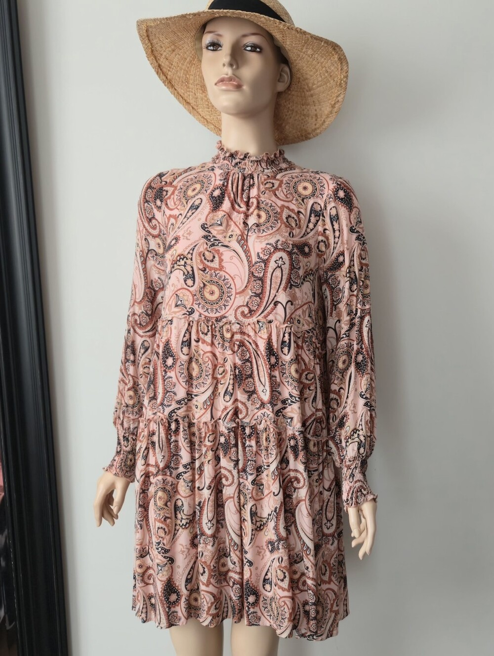 Anthropologie Tiered, smocked, paisley printed Tunic/mini Viscose Dress XS